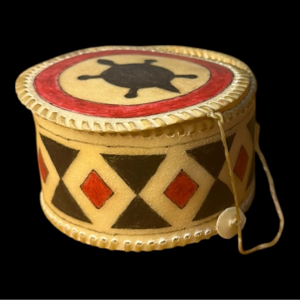 Hand-painted Native American folk art trinket box with turtle motif 4.5” Deer